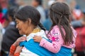 Woman and daughter at the Otavalo market, Ecuador Royalty Free Stock Photo