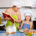 Woman and daughter preparing eggs Royalty Free Stock Photo