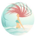 Woman in day light flipping her hair. Travel, vacation, joy