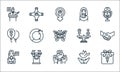 Woman day line icons. linear set. quality vector line set such as gift box, teamwork, woman, freedom, politics, balloon, sexuality