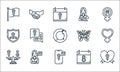 Woman day line icons. linear set. quality vector line set such as heart, smartphone, sexuality, calendar, woman, protect,