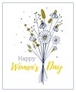 woman day template gift card. . Hand drawn bouquet of wildflowers. Light and delicate flower illustration