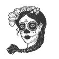 Woman with dead makeup engraving vector