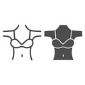 Woman decollete line and glyph icon. Girls figure with bra vector illustration isolated on white. Female body outline