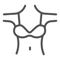 Woman decollete line icon. Girls figure with bra vector illustration isolated on white. Female body outline style design