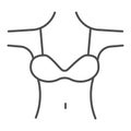 Woman decollete thin line icon. Girls figure with bra vector illustration isolated on white. Female body outline style