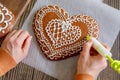 Woman decorate Christmas gingerbread