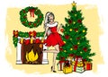 Woman decorating Christmas tree Royalty Free Stock Photo