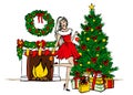 Woman decorating Christmas tree Royalty Free Stock Photo