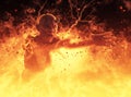 Demon woman burns in a hellfire 3d illustration