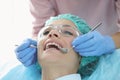 Woman in dentist chair, appointment at dentist doctor, checkup teeth