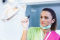 Woman dentist looking at a dental radiography