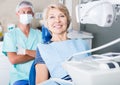 Woman in dentist office waiting for procedure Royalty Free Stock Photo