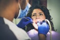 Woman on dentist surgery. Close up. Royalty Free Stock Photo