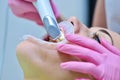 Woman dentist using dental intraoral scanner