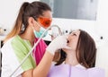 Woman dentist working with the driller Royalty Free Stock Photo