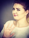 Woman deny something showing stop gesture with hands Royalty Free Stock Photo