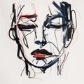 Expressive Hand Painted Portrait Drawing With Red And Orange Lines