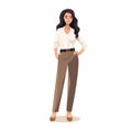 Elegant Women In Khaki Pants And White Shirt Vector Illustration