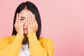 Woman in depressed bad mood covering face with hands Royalty Free Stock Photo