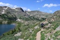 Woman descending King Lake Trail in Indian Peaks Wilderness, Colorado. Royalty Free Stock Photo