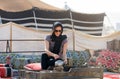 Woman in a desert camp near Doha