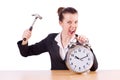 Woman desperate with time hitting clock