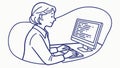 Woman developer coding on a desktop computer line art design. vector design Generative AI Royalty Free Stock Photo