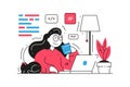 Woman developer software engineer freelancer working at home laptop drinking tea vector