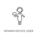 Woman Device User linear icon. Modern outline Woman Device User