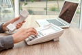 Woman dialing number on telephone Royalty Free Stock Photo