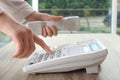 Woman dialing number on telephone Royalty Free Stock Photo