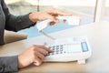 Woman dialing number on telephone Royalty Free Stock Photo