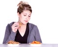 Woman on diet making eating choices Royalty Free Stock Photo