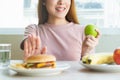 Woman on dieting for good health concept. Woman doing cross arms sign to refuse junk food or fast food.