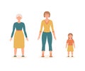 Woman at different ages isolated on the white background. Aging process. Little girl, a young woman, and an old lady.