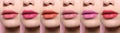 Woman with different color lipsticks. Banner design