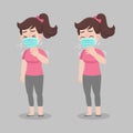 Woman with different diseases symptoms - fever, cough, snot. wearing a surgical protective Medical mask