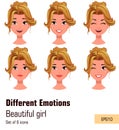 Woman with different face expressions. Young attractive blonde g