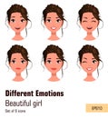 Woman with different face expressions. Young attractive girl with various emotions.