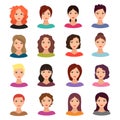 Woman with different hairstyle. Beautiful young female faces vector avatar set Royalty Free Stock Photo