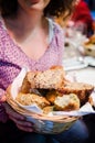 Woman with different types of bread Royalty Free Stock Photo