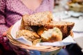 Woman with different types of bread Royalty Free Stock Photo