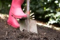 Woman digging in garden