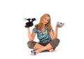 Woman with digital camcorder Royalty Free Stock Photo