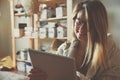 Woman with digital tablet