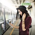 Woman Digital Tablet Trip Transportation Traveling Concept Royalty Free Stock Photo