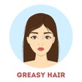 Woman with dirty greasy hair. Oily head