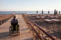 woman disabled on the terrace built specifically for disabled wheelchair Royalty Free Stock Photo