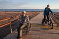 woman disabled on the terrace built specifically for disabled wheelchair Royalty Free Stock Photo